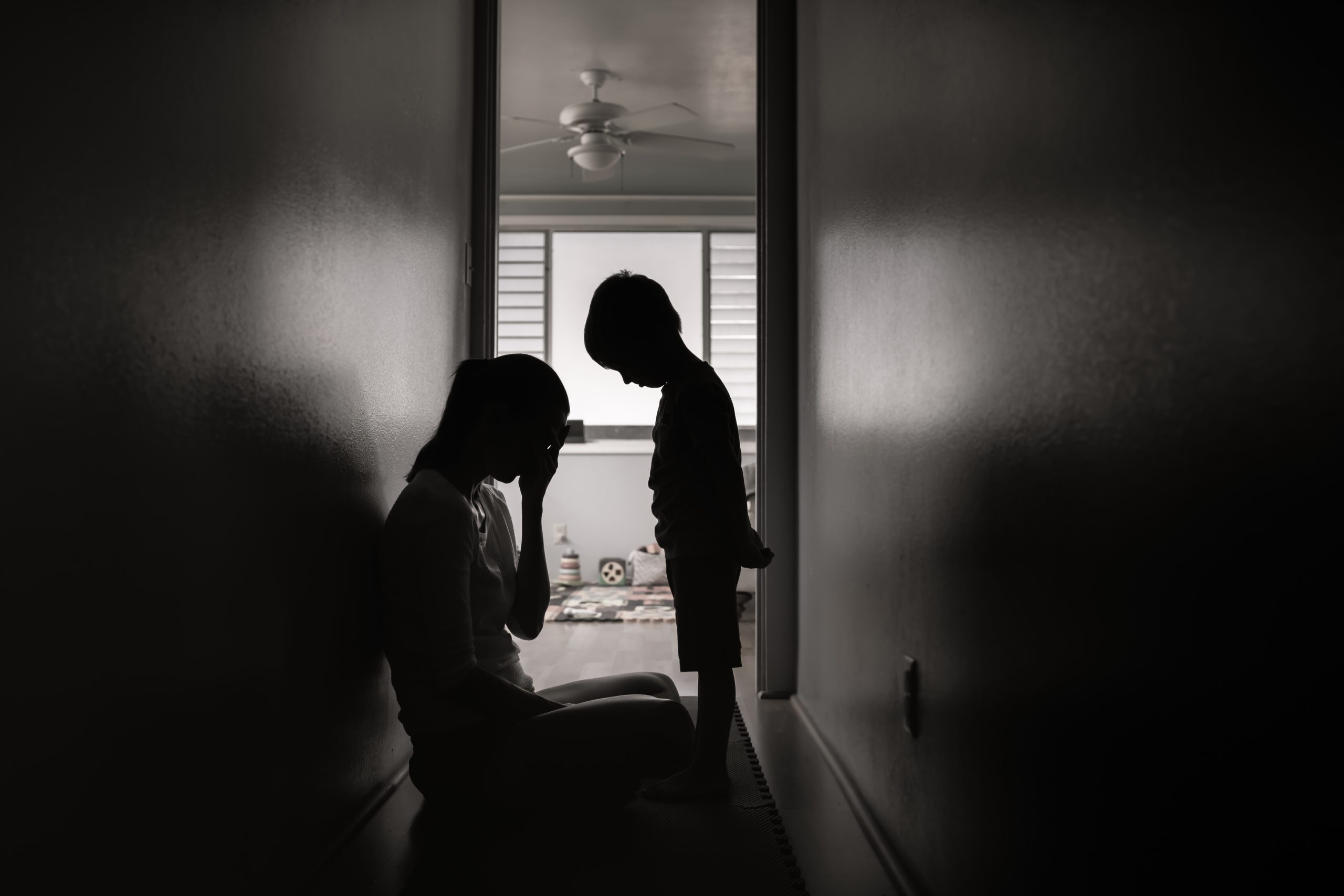 Sad mother and child feeling lonely