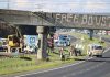 Huge crash after truck collides with bridge