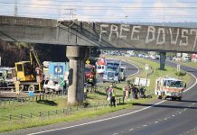 Huge crash after truck collides with bridge